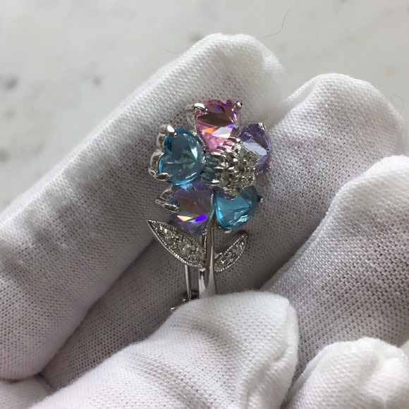 Sale $34 Firm! Sterling Silver Multi Color Cz Flower Pin - Picture 12 of 17